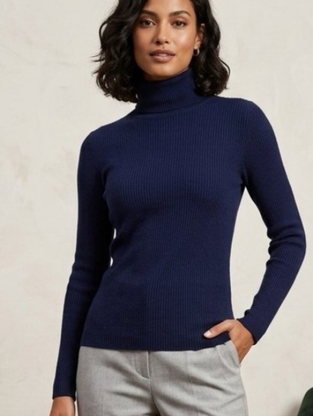 Brooks Brothers Utra Fine Italian Merino Navy Blue Turtleneck Ribbed Sweater S